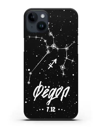 Чехол со знаком зодиака Стрелец (23 ноя — 21 дек) с именем, датой рождения силиконовый для iPhone 14 Plus