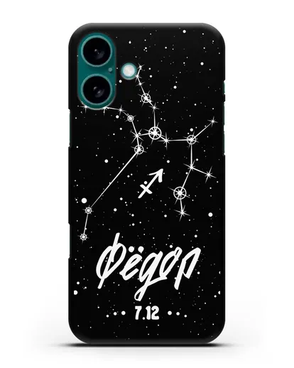 Чехол со знаком зодиака Стрелец (23 ноя — 21 дек) с именем, датой рождения силиконовый для iPhone 16 Plus