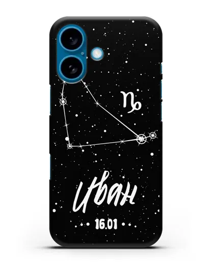 Чехол со знаком зодиака Козерог (22 дек — 20 янв) с именем, датой рождения силиконовый для iPhone 16