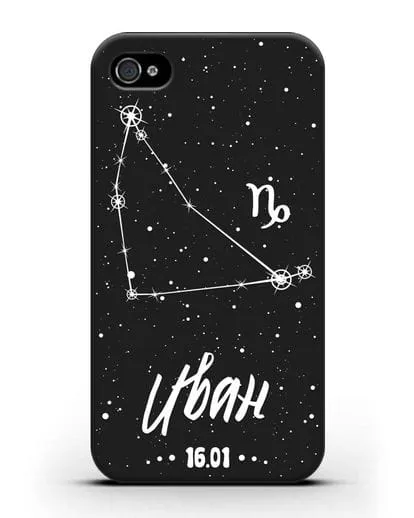 Чехол со знаком зодиака Козерог (22 дек — 20 янв) с именем, датой рождения силиконовый для iPhone 4/4s