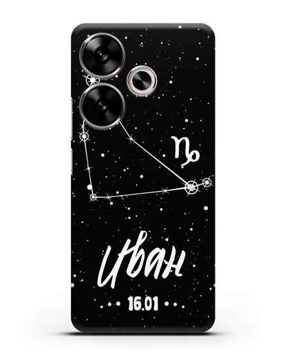 Чехол со знаком зодиака Козерог (22 дек — 20 янв) с именем, датой рождения силиконовый для Xiaomi Poco F6