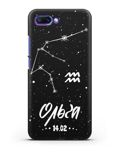 Чехол со знаком зодиака Водолей (21 янв — 19 фев) с именем, датой рождения силиконовый для Honor 10