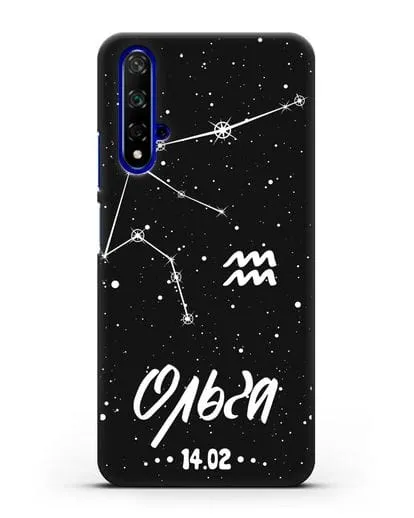 Чехол со знаком зодиака Водолей (21 янв — 19 фев) с именем, датой рождения силиконовый для Honor 20