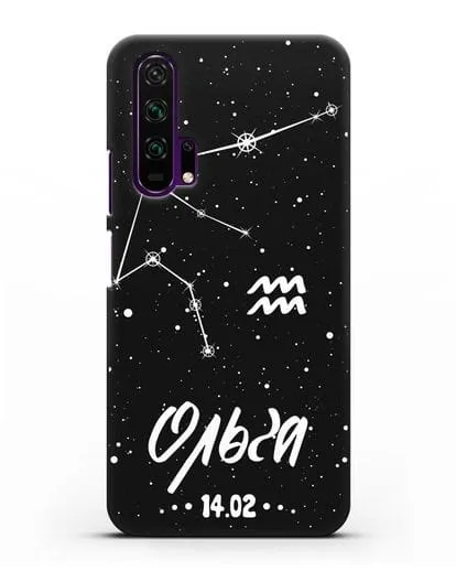 Чехол со знаком зодиака Водолей (21 янв — 19 фев) с именем, датой рождения силиконовый для Honor 20 Pro