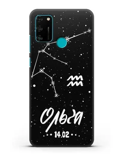 Чехол со знаком зодиака Водолей (21 янв — 19 фев) с именем, датой рождения силиконовый для Honor 9A