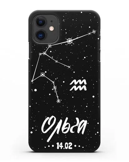 Чехол со знаком зодиака Водолей (21 янв — 19 фев) с именем, датой рождения силиконовый для iPhone 11