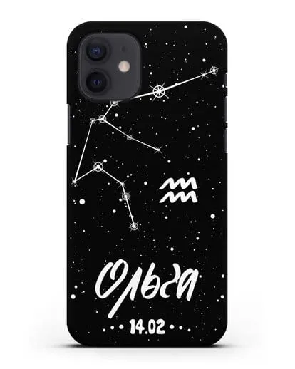 Чехол со знаком зодиака Водолей (21 янв — 19 фев) с именем, датой рождения силиконовый для iPhone 12