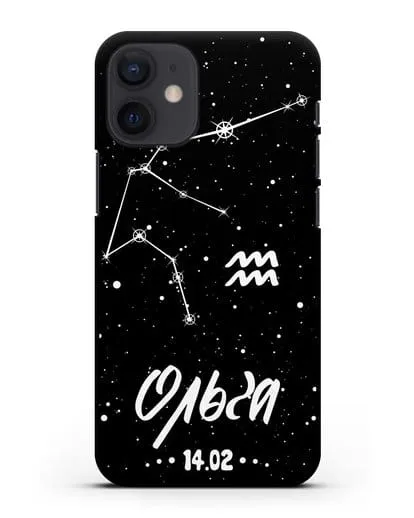 Чехол со знаком зодиака Водолей (21 янв — 19 фев) с именем, датой рождения силиконовый для iPhone 12 mini