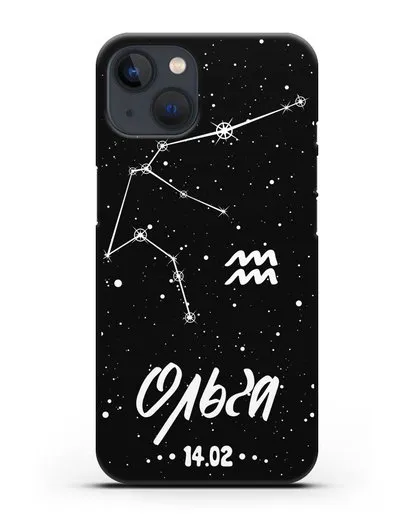 Чехол со знаком зодиака Водолей (21 янв — 19 фев) с именем, датой рождения силиконовый для iPhone 13