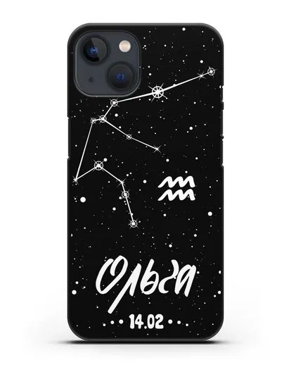 Чехол со знаком зодиака Водолей (21 янв — 19 фев) с именем, датой рождения силиконовый для iPhone 13 Mini
