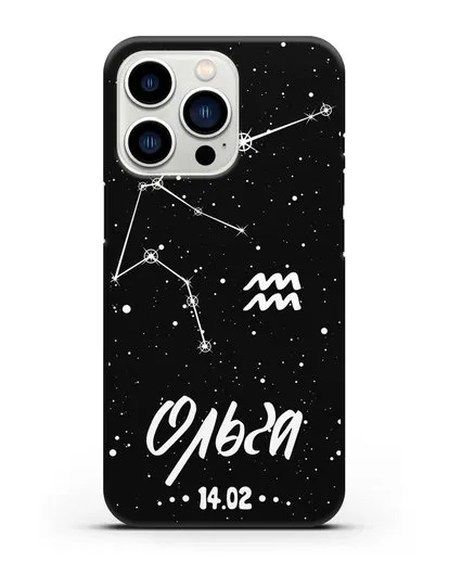 Чехол со знаком зодиака Водолей (21 янв — 19 фев) с именем, датой рождения силиконовый для iPhone 13 Pro