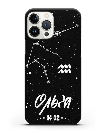 Чехол со знаком зодиака Водолей (21 янв — 19 фев) с именем, датой рождения силиконовый для iPhone 13 Pro Max