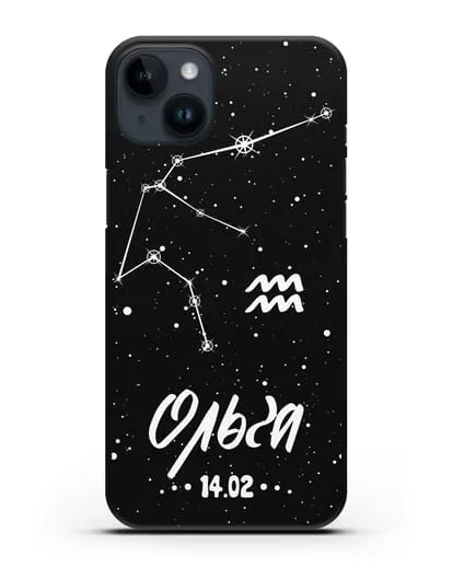 Чехол со знаком зодиака Водолей (21 янв — 19 фев) с именем, датой рождения силиконовый для iPhone 14 Plus