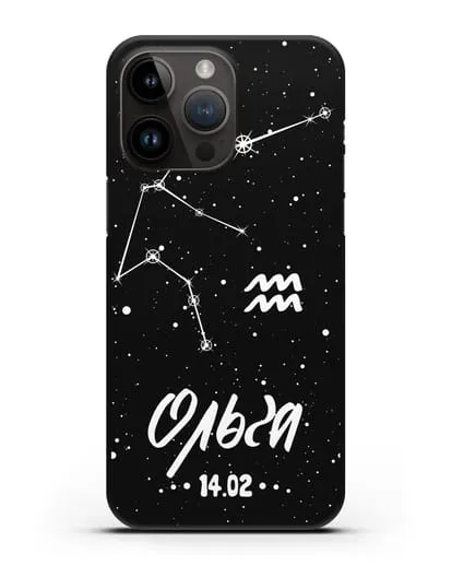 Чехол со знаком зодиака Водолей (21 янв — 19 фев) с именем, датой рождения силиконовый для iPhone 14 Pro Max