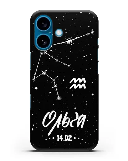 Чехол со знаком зодиака Водолей (21 янв — 19 фев) с именем, датой рождения силиконовый для iPhone 16
