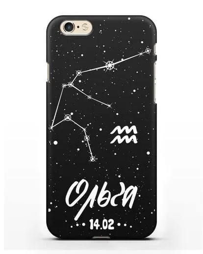Чехол со знаком зодиака Водолей (21 янв — 19 фев) с именем, датой рождения силиконовый для iPhone 6