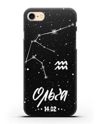 Чехол со знаком зодиака Водолей (21 янв — 19 фев) с именем, датой рождения силиконовый для iPhone 8