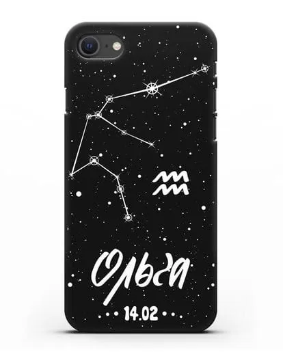 Чехол со знаком зодиака Водолей (21 янв — 19 фев) с именем, датой рождения силиконовый для iPhone SE 2020