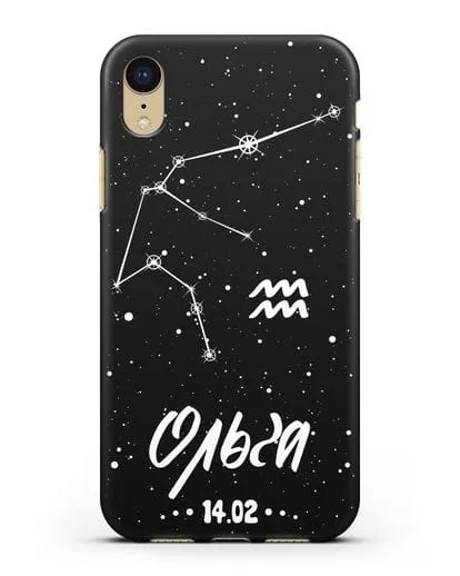 Чехол со знаком зодиака Водолей (21 янв — 19 фев) с именем, датой рождения силиконовый для iPhone XR