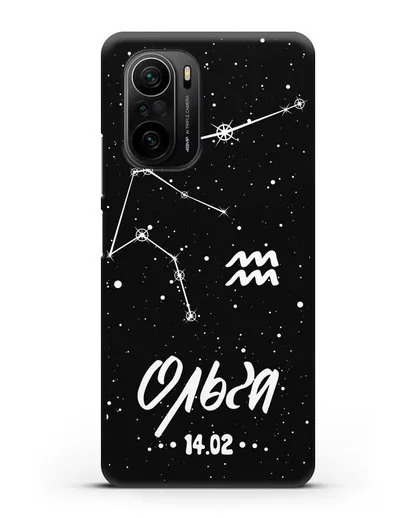 Чехол со знаком зодиака Водолей (21 янв — 19 фев) с именем, датой рождения силиконовый для Xiaomi Poco F3