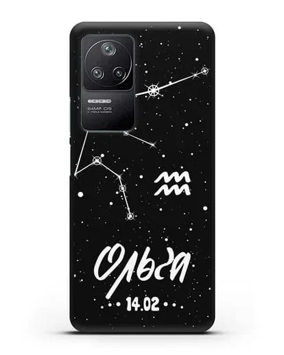 Чехол со знаком зодиака Водолей (21 янв — 19 фев) с именем, датой рождения силиконовый для Xiaomi Poco F4