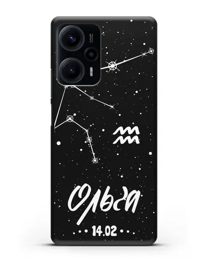 Чехол со знаком зодиака Водолей (21 янв — 19 фев) с именем, датой рождения силиконовый для Xiaomi Poco F5