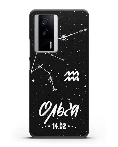 Чехол со знаком зодиака Водолей (21 янв — 19 фев) с именем, датой рождения силиконовый для Xiaomi Poco F5 Pro
