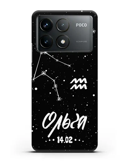 Чехол со знаком зодиака Водолей (21 янв — 19 фев) с именем, датой рождения силиконовый для Xiaomi Poco F6 Pro