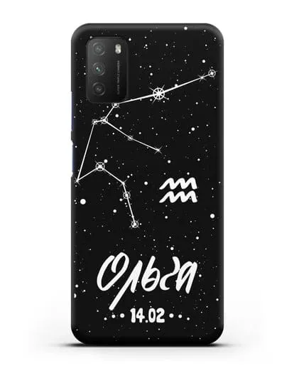 Чехол со знаком зодиака Водолей (21 янв — 19 фев) с именем, датой рождения силиконовый для Xiaomi Poco M3