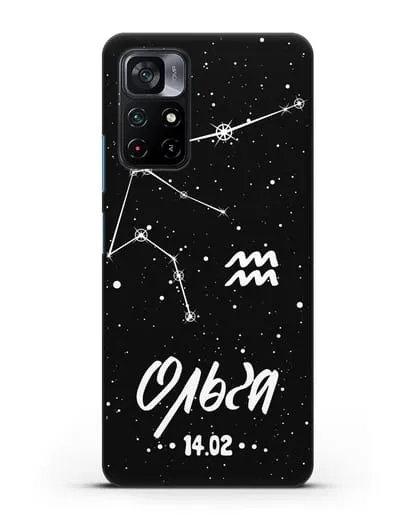 Чехол со знаком зодиака Водолей (21 янв — 19 фев) с именем, датой рождения силиконовый для Xiaomi Poco M4 Pro 5G