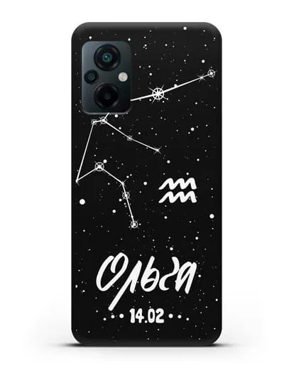 Чехол со знаком зодиака Водолей (21 янв — 19 фев) с именем, датой рождения силиконовый для Xiaomi Poco M5