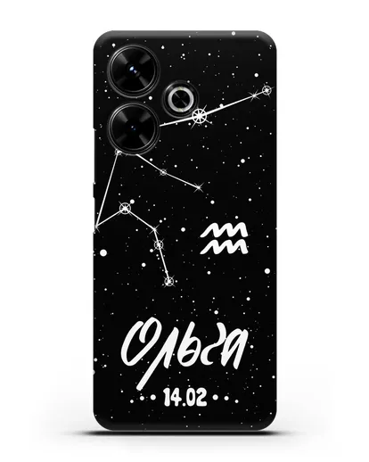 Чехол со знаком зодиака Водолей (21 янв — 19 фев) с именем, датой рождения силиконовый для Xiaomi Poco M6
