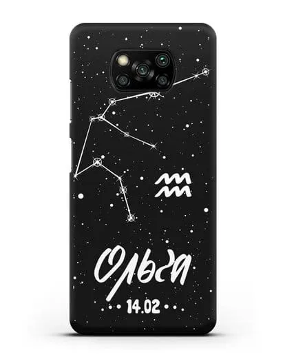 Чехол со знаком зодиака Водолей (21 янв — 19 фев) с именем, датой рождения силиконовый для Xiaomi Poco X3