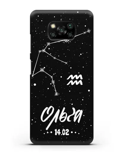 Чехол со знаком зодиака Водолей (21 янв — 19 фев) с именем, датой рождения силиконовый для Xiaomi Poco X3 Pro