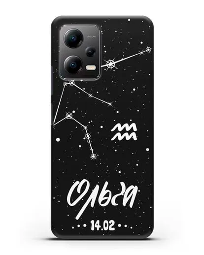 Чехол со знаком зодиака Водолей (21 янв — 19 фев) с именем, датой рождения силиконовый для Xiaomi Poco X5