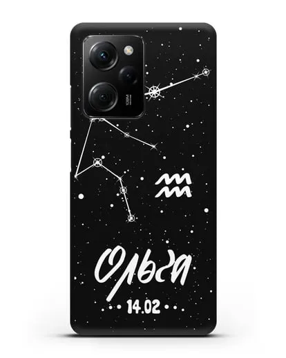 Чехол со знаком зодиака Водолей (21 янв — 19 фев) с именем, датой рождения силиконовый для Xiaomi Poco X5 Pro