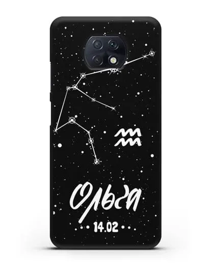 Чехол со знаком зодиака Водолей (21 янв — 19 фев) с именем, датой рождения силиконовый для Xiaomi Redmi Note 9T