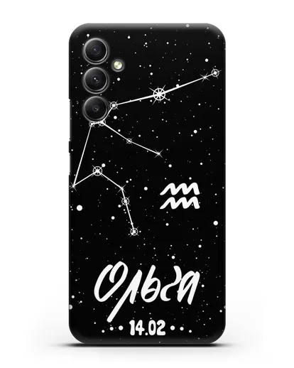 Чехол со знаком зодиака Водолей (21 янв — 19 фев) с именем, датой рождения силиконовый для Samsung Galaxy A34 [SM-A346]