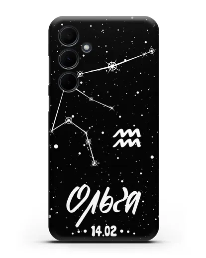 Чехол со знаком зодиака Водолей (21 янв — 19 фев) с именем, датой рождения силиконовый для Samsung Galaxy A35 [SM-A356]