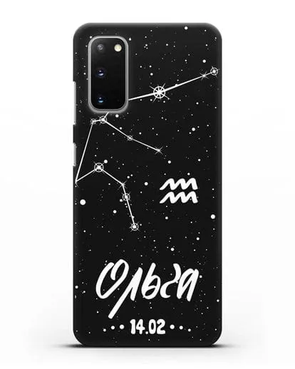 Чехол со знаком зодиака Водолей (21 янв — 19 фев) с именем, датой рождения силиконовый для Samsung Galaxy S20 [SM-G980F]