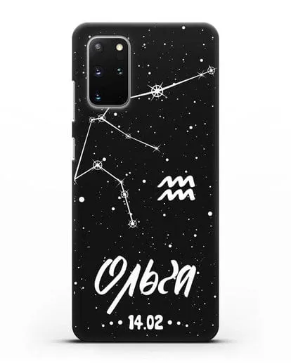 Чехол со знаком зодиака Водолей (21 янв — 19 фев) с именем, датой рождения силиконовый для Samsung Galaxy S20 Plus [SM-G985F]