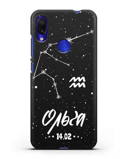 Чехол со знаком зодиака Водолей (21 янв — 19 фев) с именем, датой рождения силиконовый для Xiaomi Redmi Note 7