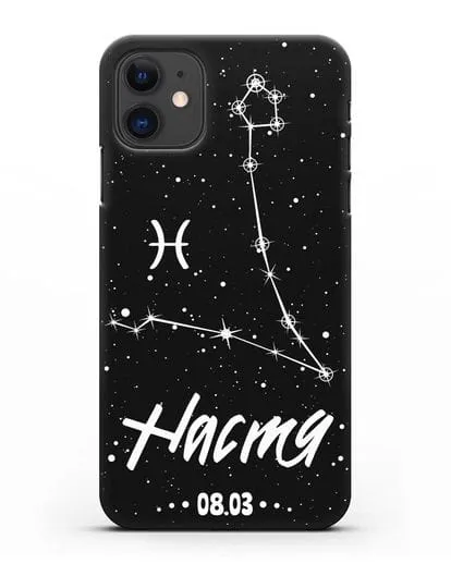 Чехол со знаком зодиака Рыбы (20 фев — 20 мар) с именем, датой рождения силиконовый для iPhone 11