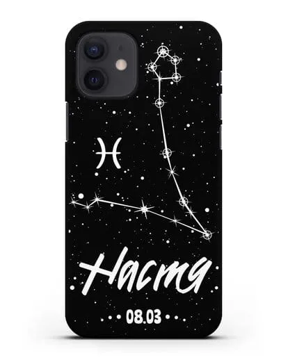 Чехол со знаком зодиака Рыбы (20 фев — 20 мар) с именем, датой рождения силиконовый для iPhone 12