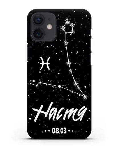 Чехол со знаком зодиака Рыбы (20 фев — 20 мар) с именем, датой рождения силиконовый для iPhone 12 mini