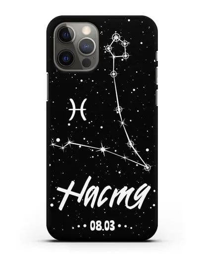 Чехол со знаком зодиака Рыбы (20 фев — 20 мар) с именем, датой рождения силиконовый для iPhone 12 Pro