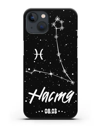 Чехол со знаком зодиака Рыбы (20 фев — 20 мар) с именем, датой рождения силиконовый для iPhone 13