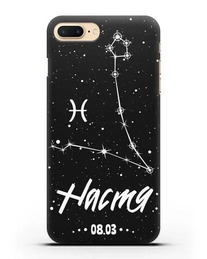 Чехол со знаком зодиака Рыбы (20 фев — 20 мар) с именем, датой рождения силиконовый для iPhone 7 Plus