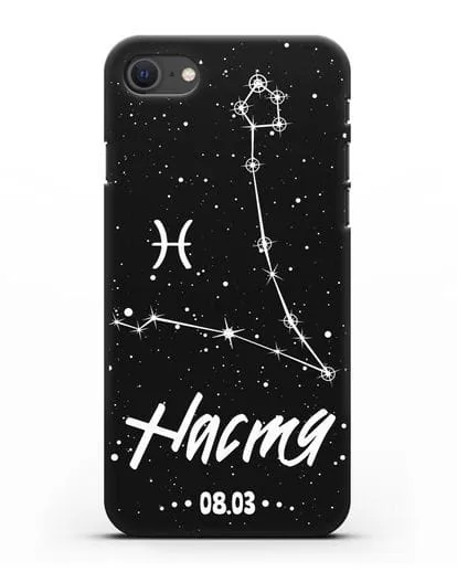 Чехол со знаком зодиака Рыбы (20 фев — 20 мар) с именем, датой рождения силиконовый для iPhone SE 2020