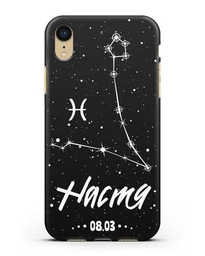 Чехол со знаком зодиака Рыбы (20 фев — 20 мар) с именем, датой рождения силиконовый для iPhone XR